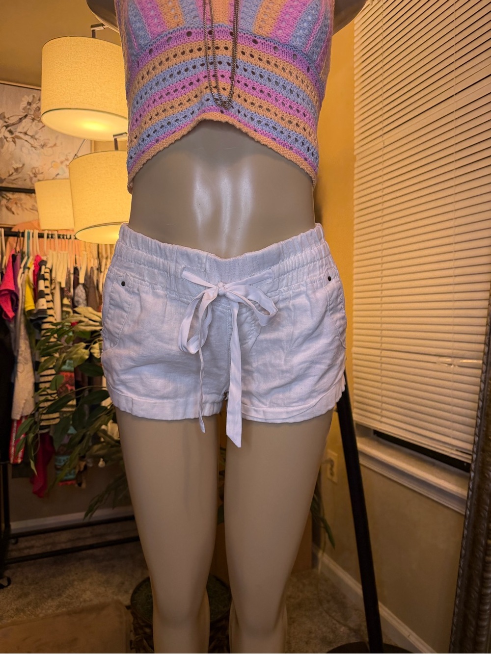 BEBE White Linen Blend Drawstring Beach Casual Shorts Size S - Picture 2 of 8
